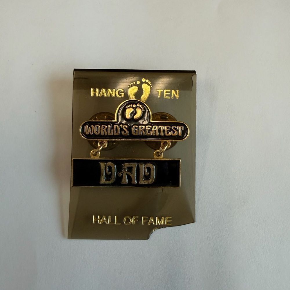Hang Ten World's Greatest Dad Pin - Gold and Black. Vintage. New.
